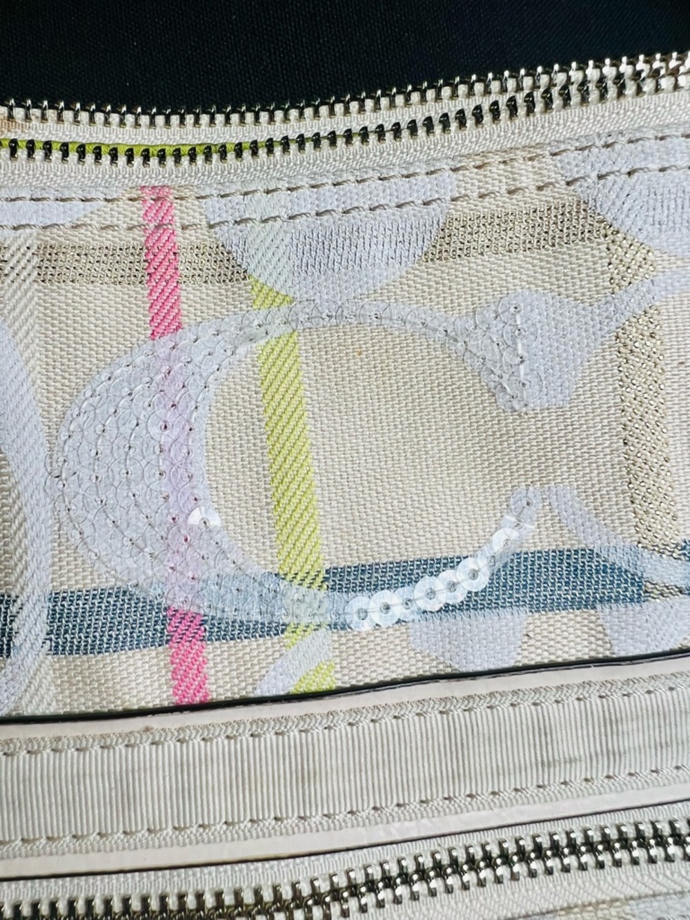 Coach Poppy Signature Tattersall Sequined Glam Tote Ivory Gold Style 19867 GUC - Picture 5 of 16